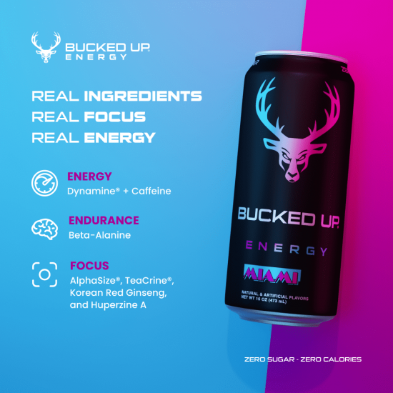 Bucked Up Energy Drink, Miami, 12 Cans, 16 fl oz, 300 mg Caffeine