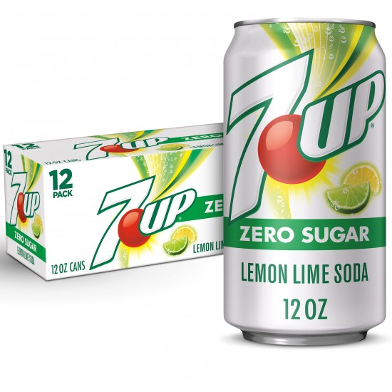 7UP Zero Sugar Lemon Lime Soda, 12 fl oz cans, 12 pack