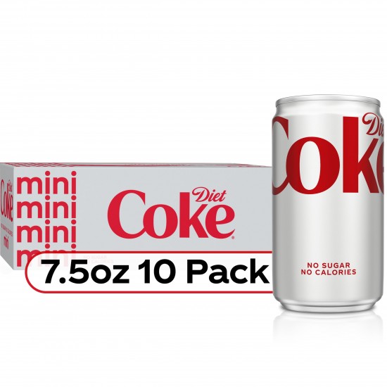 Diet Coke Mini Soda Pop Soft Drink, 7.5 fl oz, 10 Pack Cans