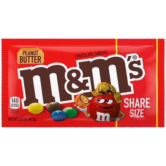 M&M's Peanut Butter Milk Chocolate Candy, Share Size - 2.83 oz Bag