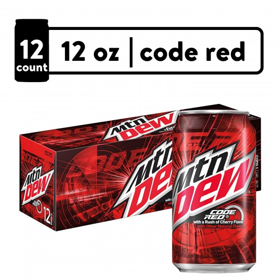 Mountain Dew Code Red Cherry Flavored Soda Pop, 12 fl oz, 12 Pack Cans