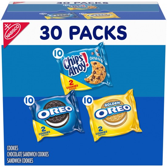 Nabisco Sweet Treats Cookie Variety Pack OREO, OREO Golden & CHIPS AHOY!, 30 Snack Packs