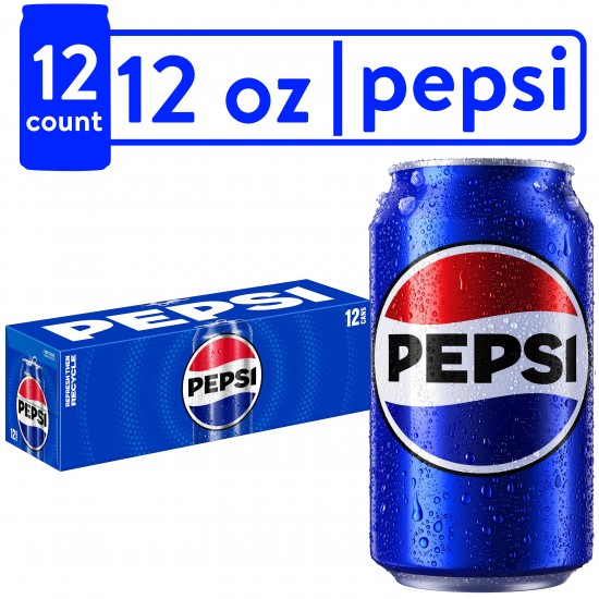 Pepsi Cola Soda Pop, 12 oz, 12 Pack Cans