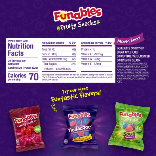 Funables Fruity Snacks Mixed Berry Fruit Snacks, 17.6 oz, 22 Count