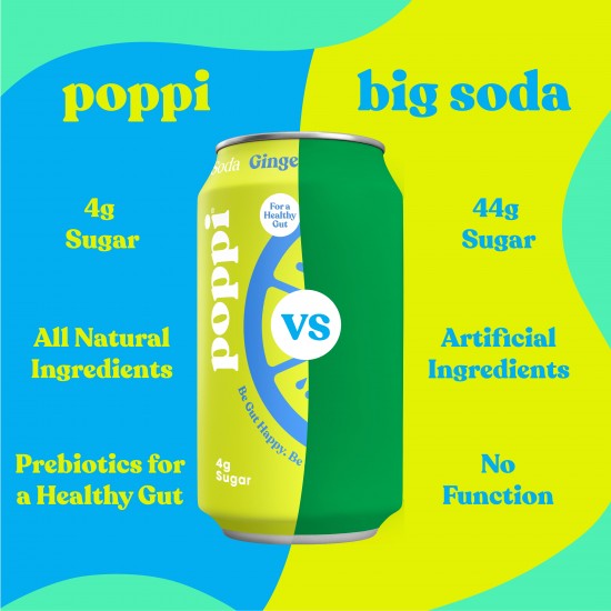 Poppi Prebiotic Soda, Ginger Lime, 12 Pack, 12 oz