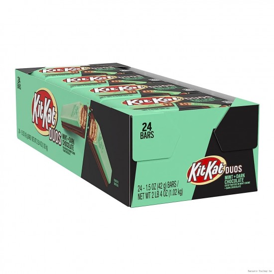 KIT KAT®, DUOS Mint and Dark Chocolate Wafer Candy, Bulk Individually Wrapped, 1.5 oz, Bars (24 Count)