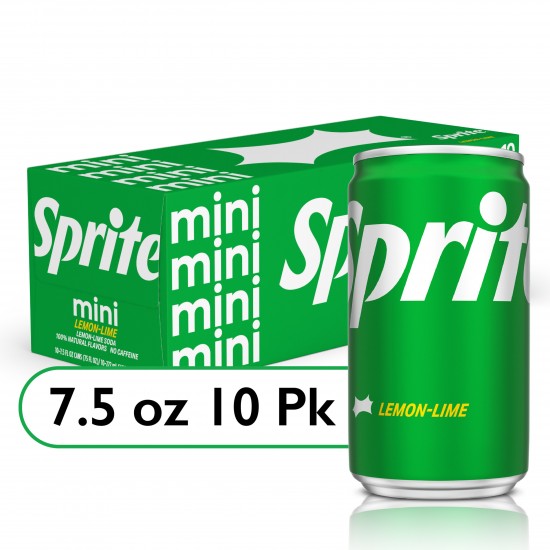 Sprite Lemon Lime Mini Soda Pop Soft Drink, 7.5 fl oz, 10 Pack Cans