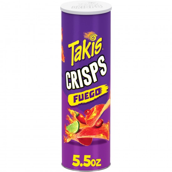 Takis Crisps Fuego Potato Crisps, Hot Chili Pepper and Lime Artificially Flavored, 5.5 Ounce Canister