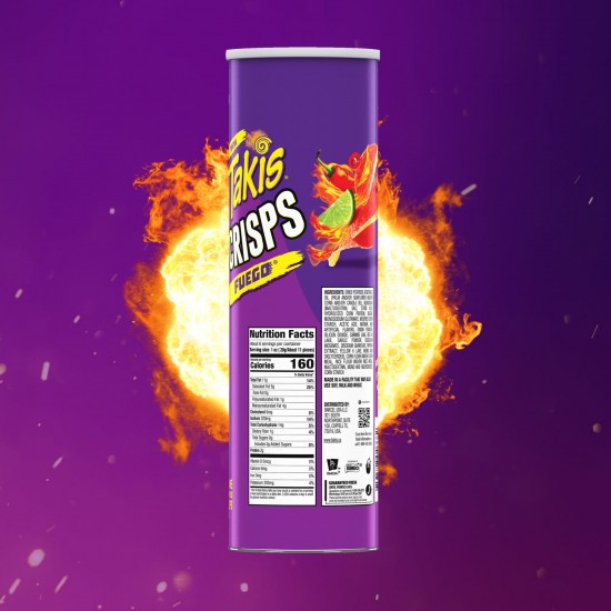 Takis Crisps Fuego Potato Crisps, Hot Chili Pepper and Lime Artificially Flavored, 5.5 Ounce Canister