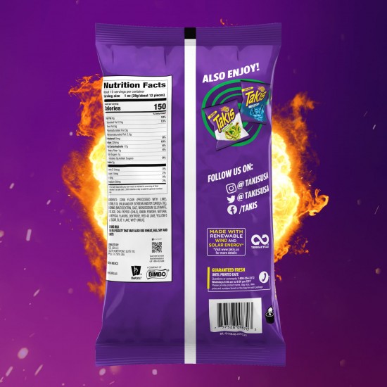 Takis Crunchy Fajitas Rolled Tortilla Chips, Fajita Artificially Flavored, 9.9 Ounce Bag